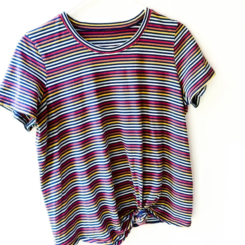 Madewell retro rainbow stripe knot-front tee L - Picture 4 of 5